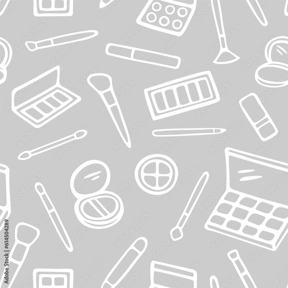 Vector seamless pattern with makeup, beauty elements. Hand drawn, doodle style. Design for fabric, wrapping paper, wallpaper, packaging. Vector seamless pattern with makeup, beauty elements. Hand drawn, doodle style. Design for fabric, wrapping paper, wallpaper, packaging.