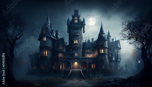 City castle at night, Illustration of an eerie dark castle