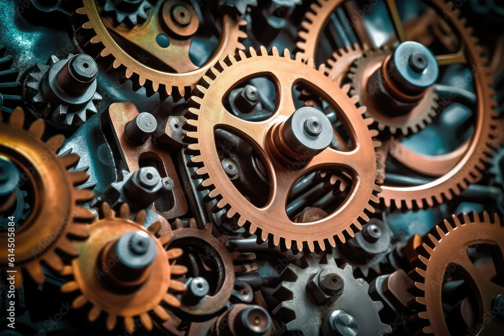 Mechanism gears and cogs at work background Mechanism gears and cogs at work background