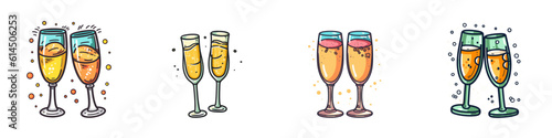 Two cartoon glasses of champagne. Vector illustration.