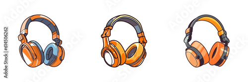 Cartoon headphones set. Vector illustration.