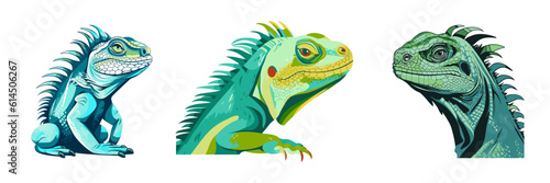 Cartoon iguana set. Vector illustration.