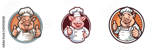 Piggy chef logo. Vector illustration.