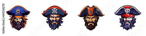Pirate head sticker set. Vector illustration.
