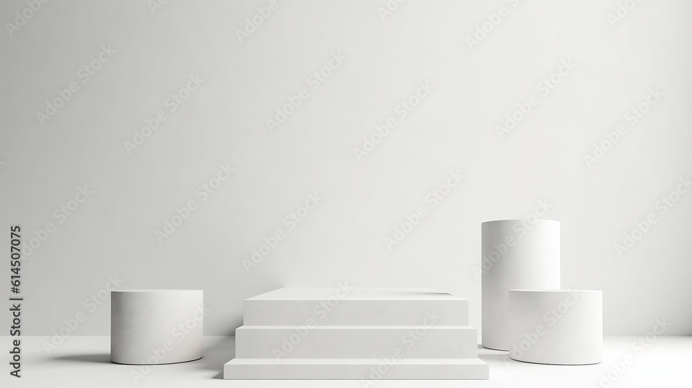 white podium abstract empty three-dimensional platform design. Generative AI white podium abstract empty three-dimensional platform design. Generative AI