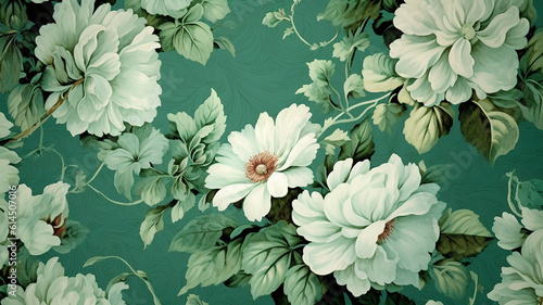 mint background flowers on paper wallpaper in victorian style. Generative AI