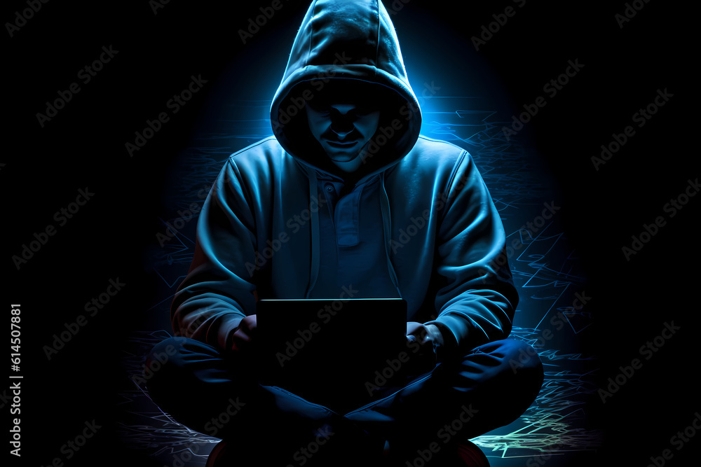 Hacker in the hood silhouette in the dark Hacker in the hood silhouette in the dark