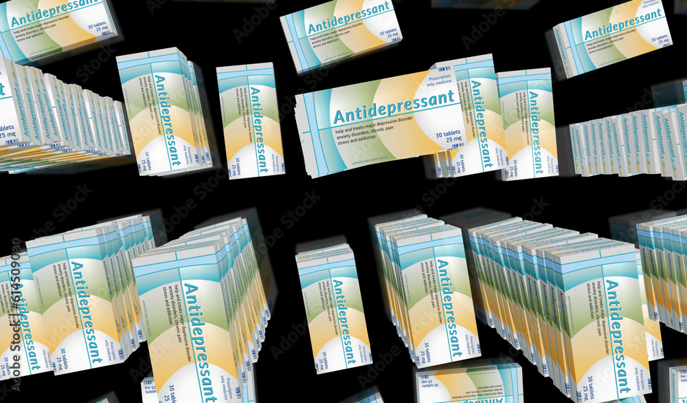 Antidepressant tablets pack 3d illustration Antidepressant tablets pack 3d illustration