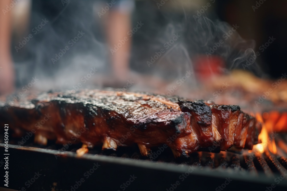 delicious and tasty ribs being cooked on a barbacue grill in the american style delicious and tasty ribs being cooked on a barbacue grill in the american style