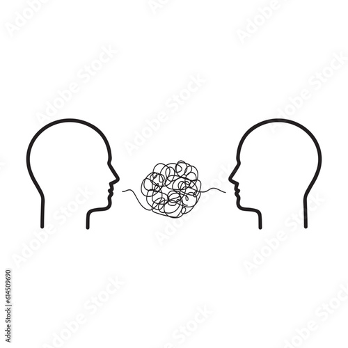two person with difficult communion. concept of brawl and hard speaking by abuser and depression or stress or anxiety. outline simple trend modern graphic linear design isolated on white background