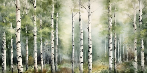 birch trees in the forest watercolor photo