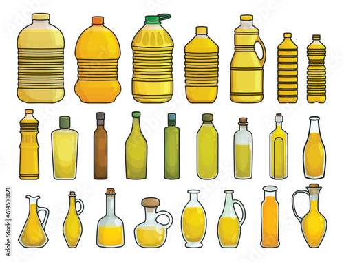 Sunflower oil isolated vector illustration on white background . Vector color set icon bottle of oil. Isolated color set icon sunflower product.