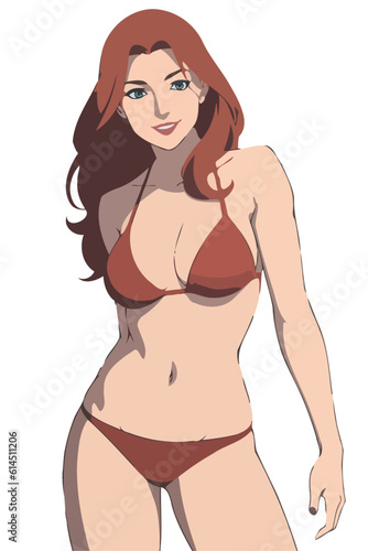 Sexy woman in bikini swimwear summer illustration vector cartoon flat style isolated on white background.