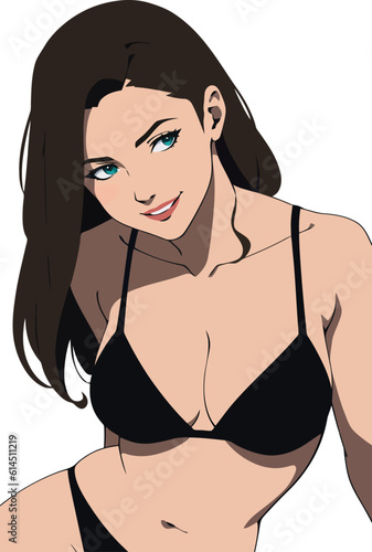 Sexy woman in bikini swimwear summer illustration vector cartoon flat style isolated on white background.