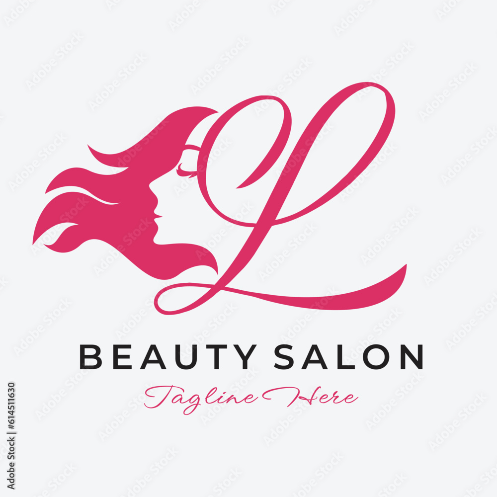 Letter L Beauty Salon Logo Design, Beautiful Woman Face Hair Care Icon ...