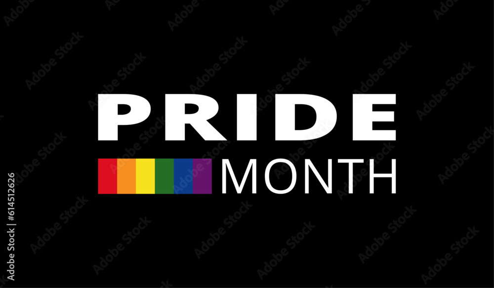 Rainbow and text on a black background: Pride Month