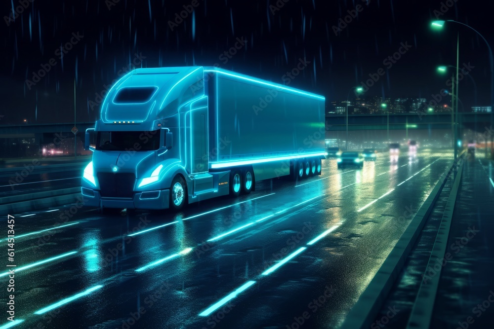 truck on highway. Generative AI truck on highway. Generative AI
