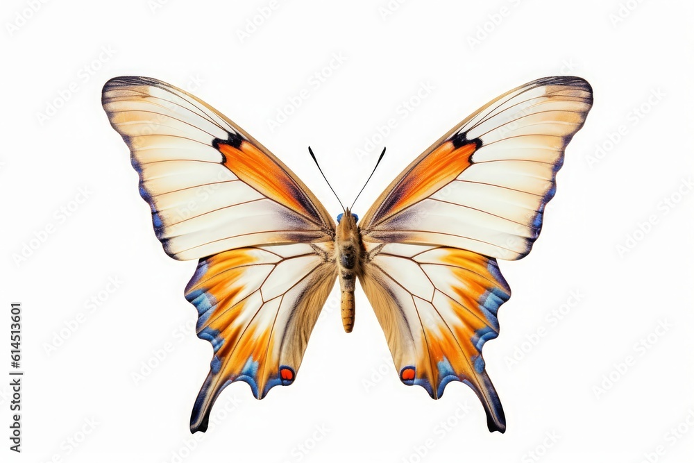 Isolated on a white background, a graceful butterfly captivates with its vibrant colors and delicate wings. Generative AI Isolated on a white background, a graceful butterfly captivates with its vibrant colors and delicate wings. Generative AI