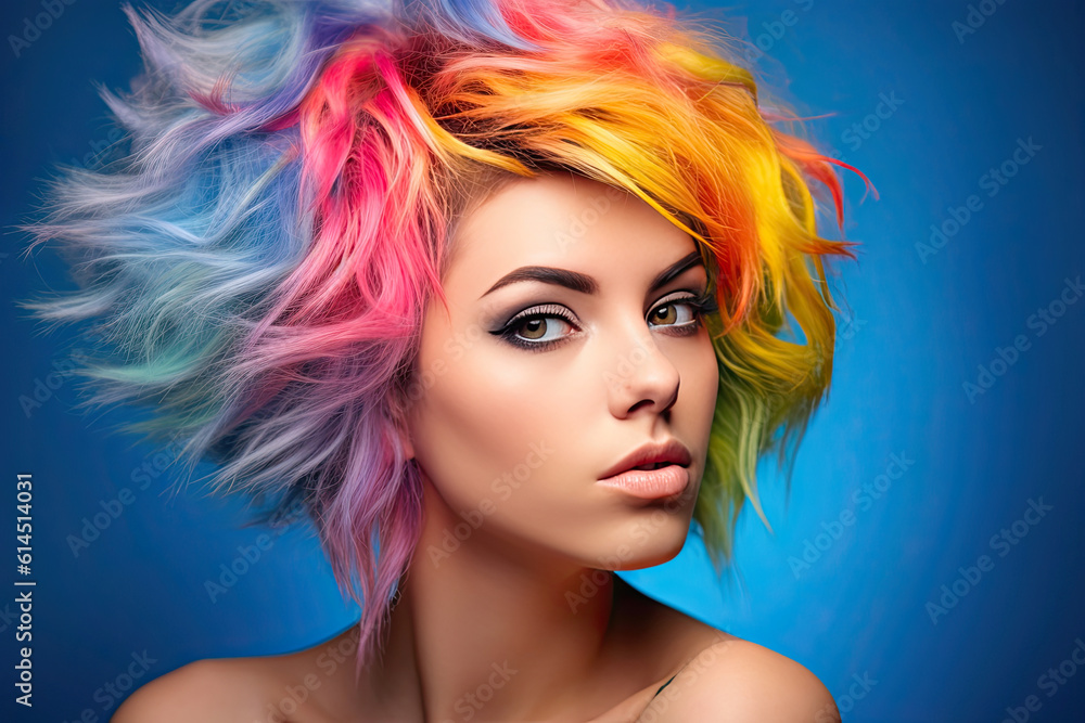 Colorful Hair Portrait: Celebrating Individuality and Style. Generative AI
