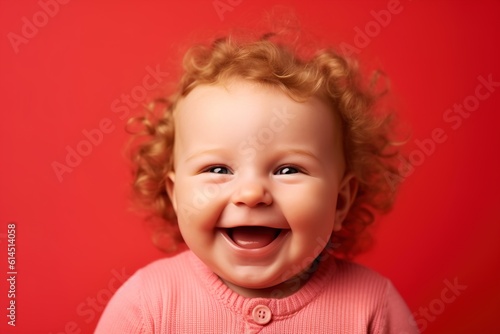 baby laughing on colorful background