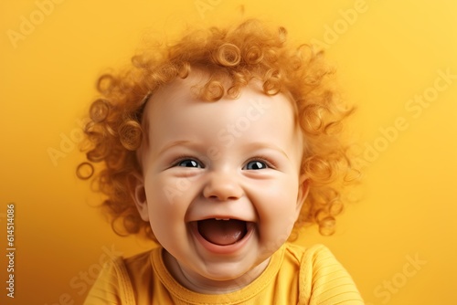 baby laughing on colorful background