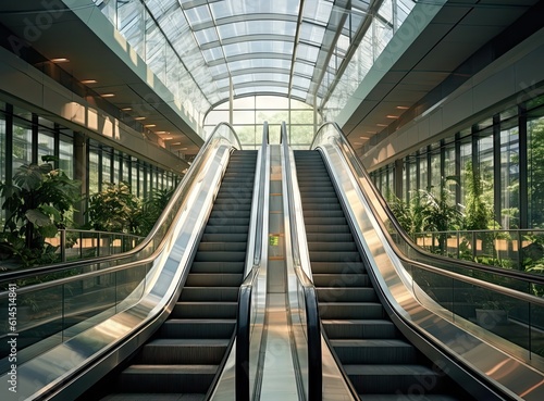Modern luxury escalators with staircase created with Generative AI technology.