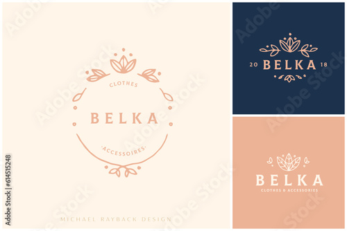 Hand drawn logo design, Floral logo design, Feminine branding, Botanical logotype, Twigs emblem, Collectin, Premade logo, Flower clipart