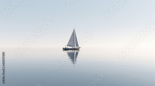 lonely sailing boat at sea minimalism style posters. the atmosphere is a dream. Generative AI