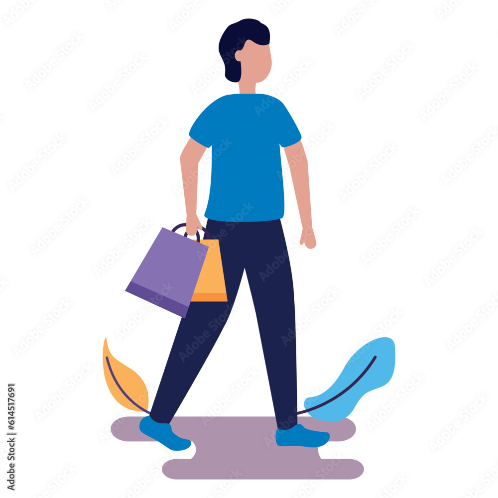 Fototapeta premium A smart boy shopping with bags
