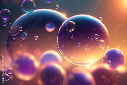 Soap blue bubbles, abstract background ai generative