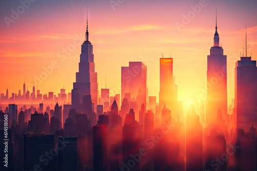 colorfull abstract City sunset  minimalistic style ai generative