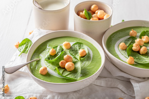 Green vegan spinach soup as...