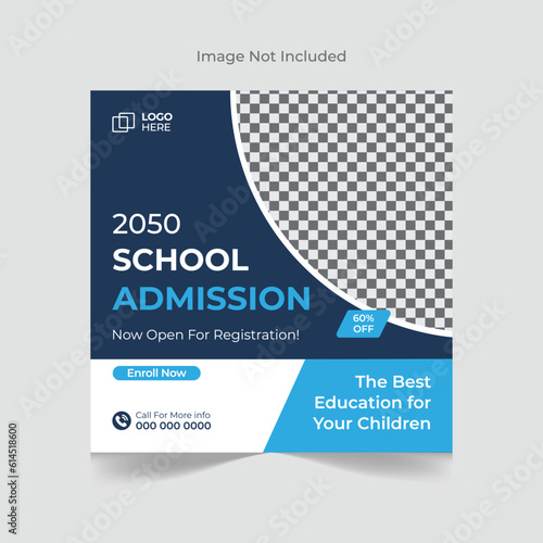 School admission social media post banner template. Back to School Square flyer design Template, school admission template for social media ad.