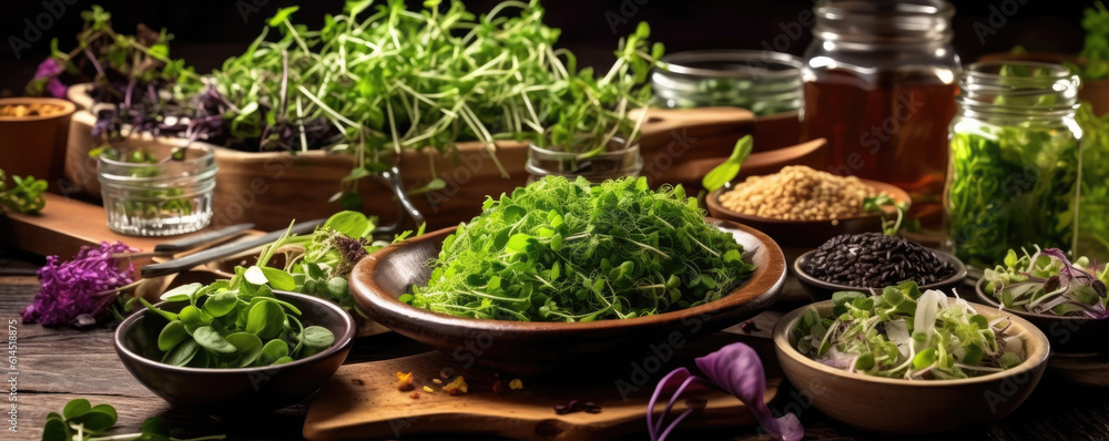 Raw vegetable with microgreens on the table. generative ai Raw vegetable with microgreens on the table. generative ai