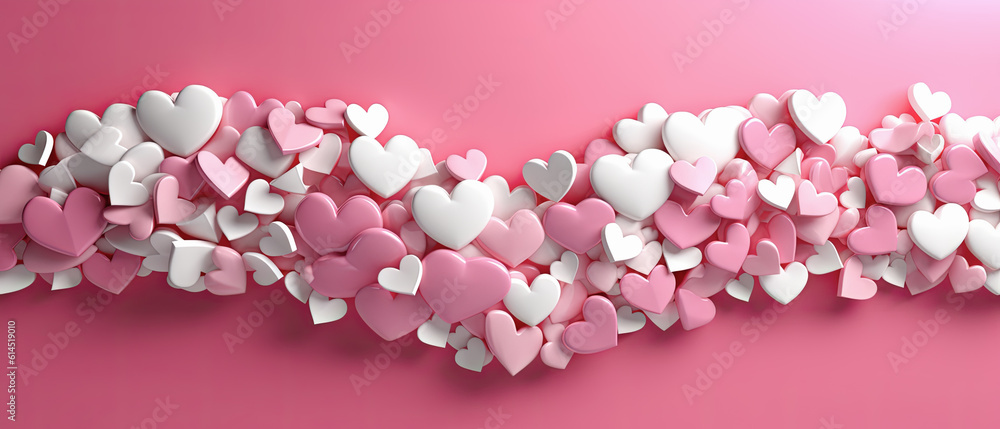 pink abstract background with 3d hearts. ai generative, illustration