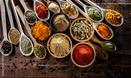 Fototapeta Naklejka Na Ścianę i Meble -  Composition with assortment of spices and herbs