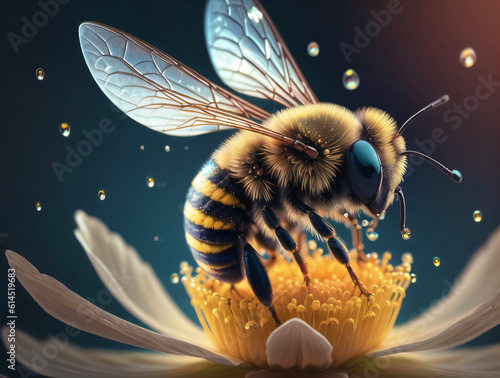 bee on flower. Created with Generative AI Technology.