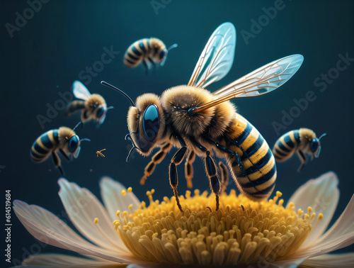 bee on flower. Created with Generative AI Technology.