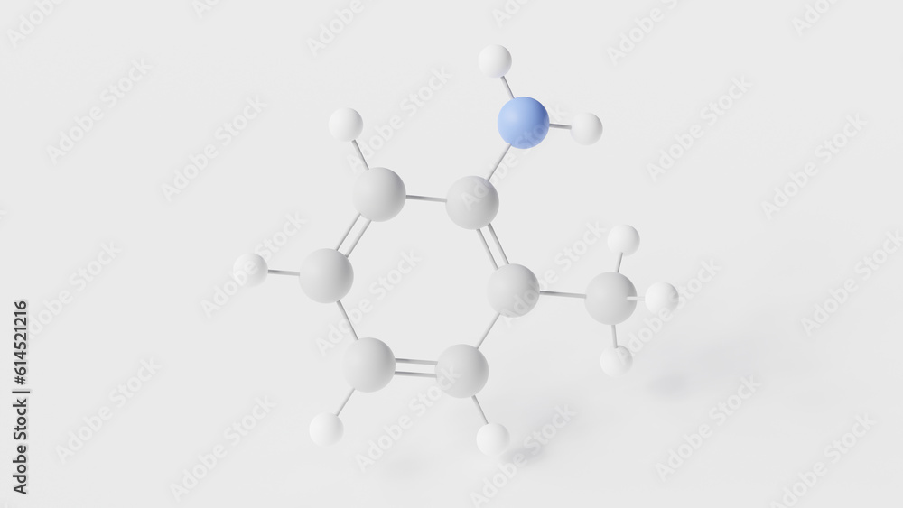 o-toluidine molecule 3d, molecular structure, ball and stick model, structural chemical formula ortho-toluidine o-toluidine molecule 3d, molecular structure, ball and stick model, structural chemical formula ortho-toluidine