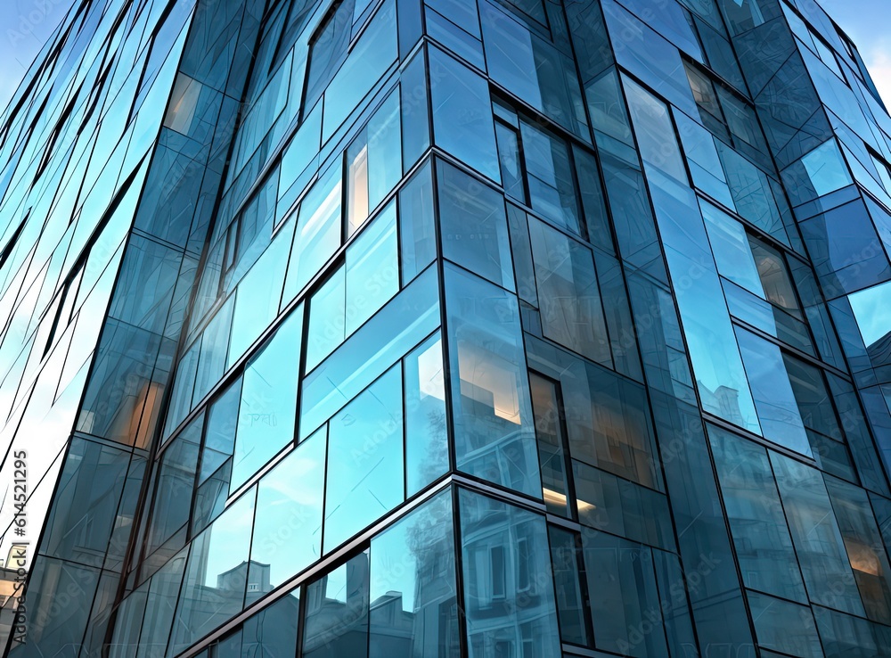 Obraz premium modern facade of glass building created with Generative AI technology.