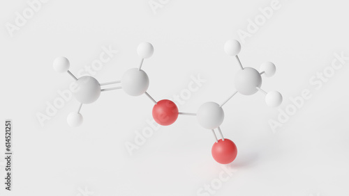 vinyl acetate molecule 3d, molecular structure, ball and stick model, structural chemical formula polymers