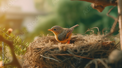 A little cute bird on a bird nest