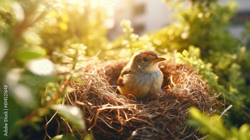 A little cute bird on a bird nest