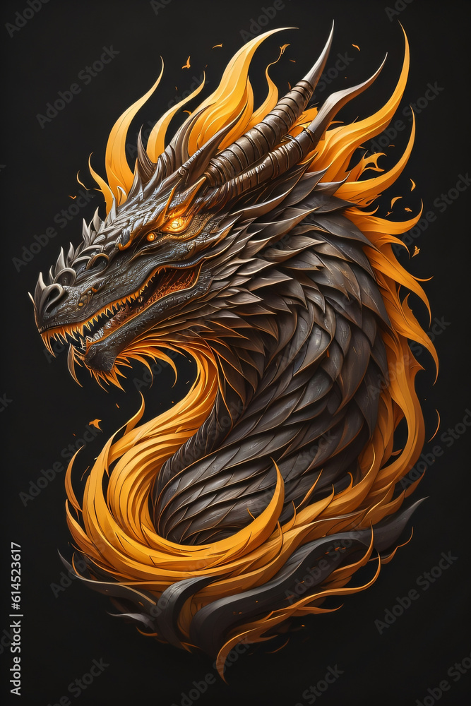Photo generative Ai of Dragon head illustration