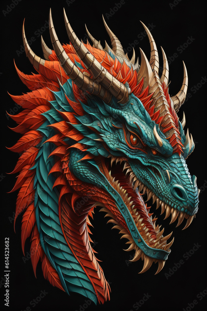 Photo generative Ai of Dragon head illustration