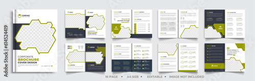 16 page brochure template, corporate company business booklet brochure design, modern layout bifold brochure, annual report template,