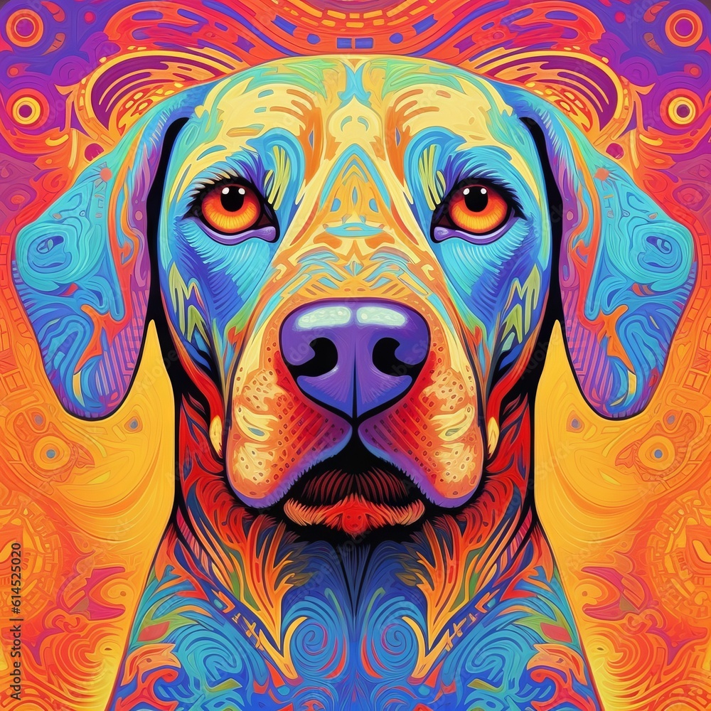 Abstract colorful illustration of a dog- Made with Generative AI.