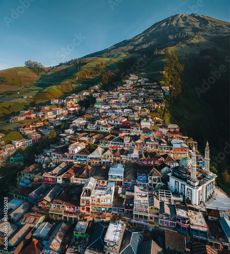 Aerial View Nepal van Java. In The Countryside Of The Mountainside In Clear Condition Weather. Nepal van Java Is A Rural Tour On The Slopes Of Mount Sumbing, Central Java. © Mathias
