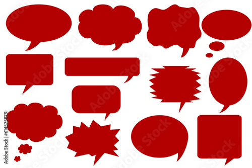 Set of red speech bubbles isolated on transparent background. png format