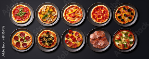 Different types of pizza top view. generative ai